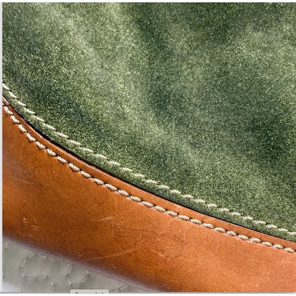 J Crew Hobo boho Bag Womens Large Green Suede Brown Leather Shoulder Bag - Picture 7 of 8